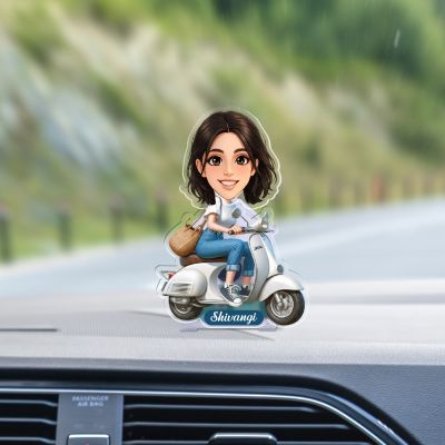 Personalized Scooty Rider Girl Booblehead Caricature for Girls Battery Powered Moving Head Feature Birthday Gift for Daughter, Sister, Mom & Lady Boss Tabletop Decor